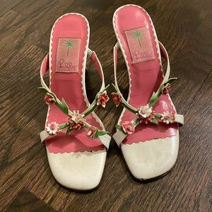 Lilly Pulitzer floral slip on shoes about 3” heel